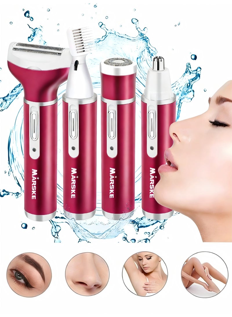 4-in-1 Electric Razor for Women Painless Facial Hair Removal, Bikini Trimmer, Eyebrow & Body Groomer - Rechargeable Hair Clippers Set for Underarms, Legs & Nose - Image 1